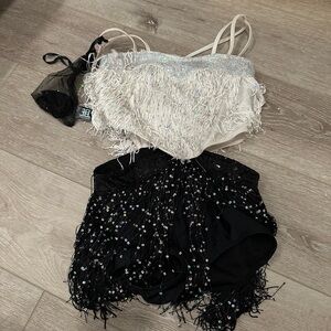 White Fringe cutout Black Sequin costume